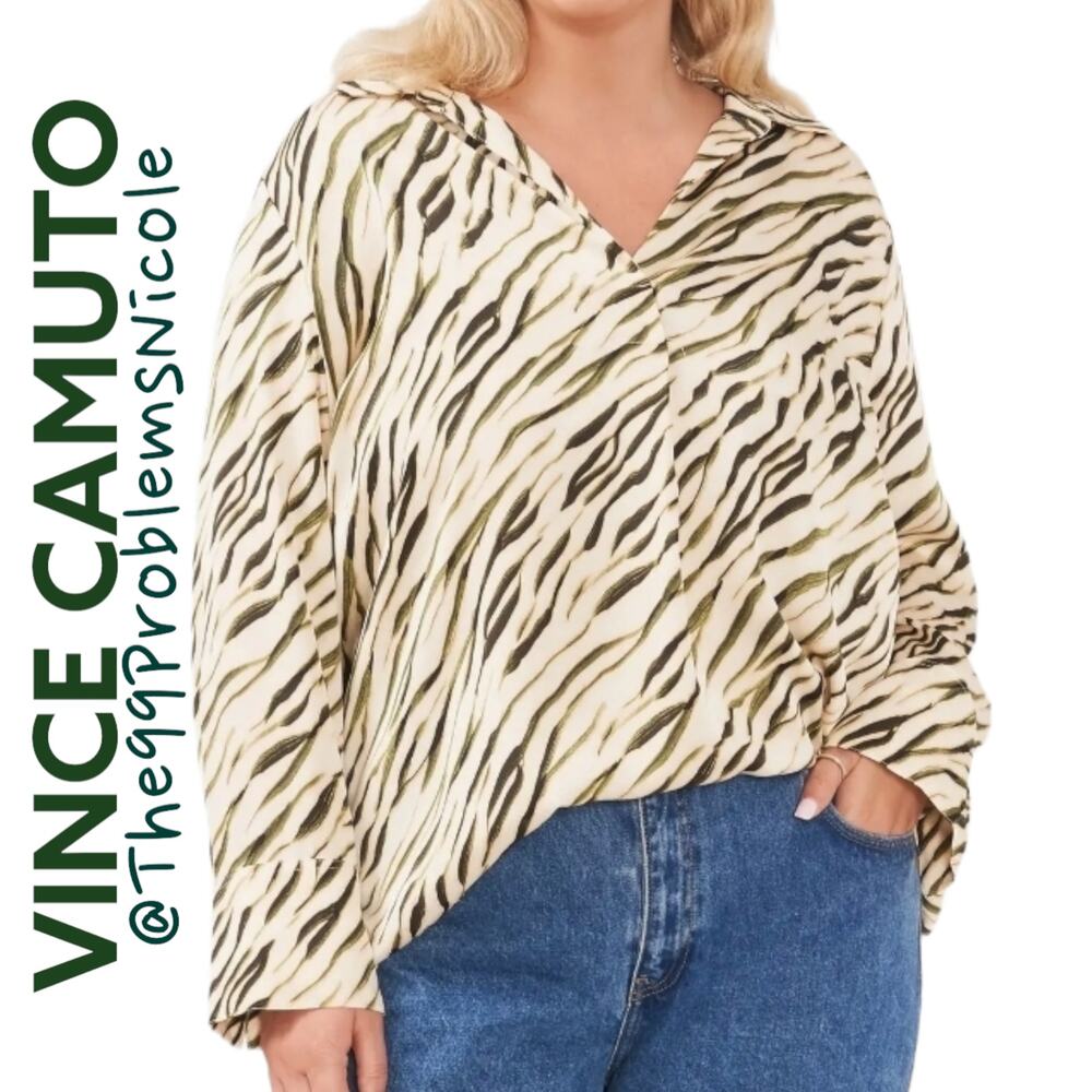 Vince Camuto Zebra Satin Blouse In Rich Spruce